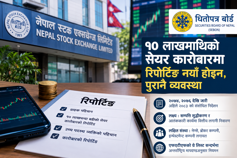 सेयर बजारमा सम्पत्ति शुद्धीकरण नियन्त्रण, १० लाख माथिको कारोबारमा रिपोर्टिङ: पुरानो व्यवस्था र नयाँ संशोधनबीचको भिन्नता